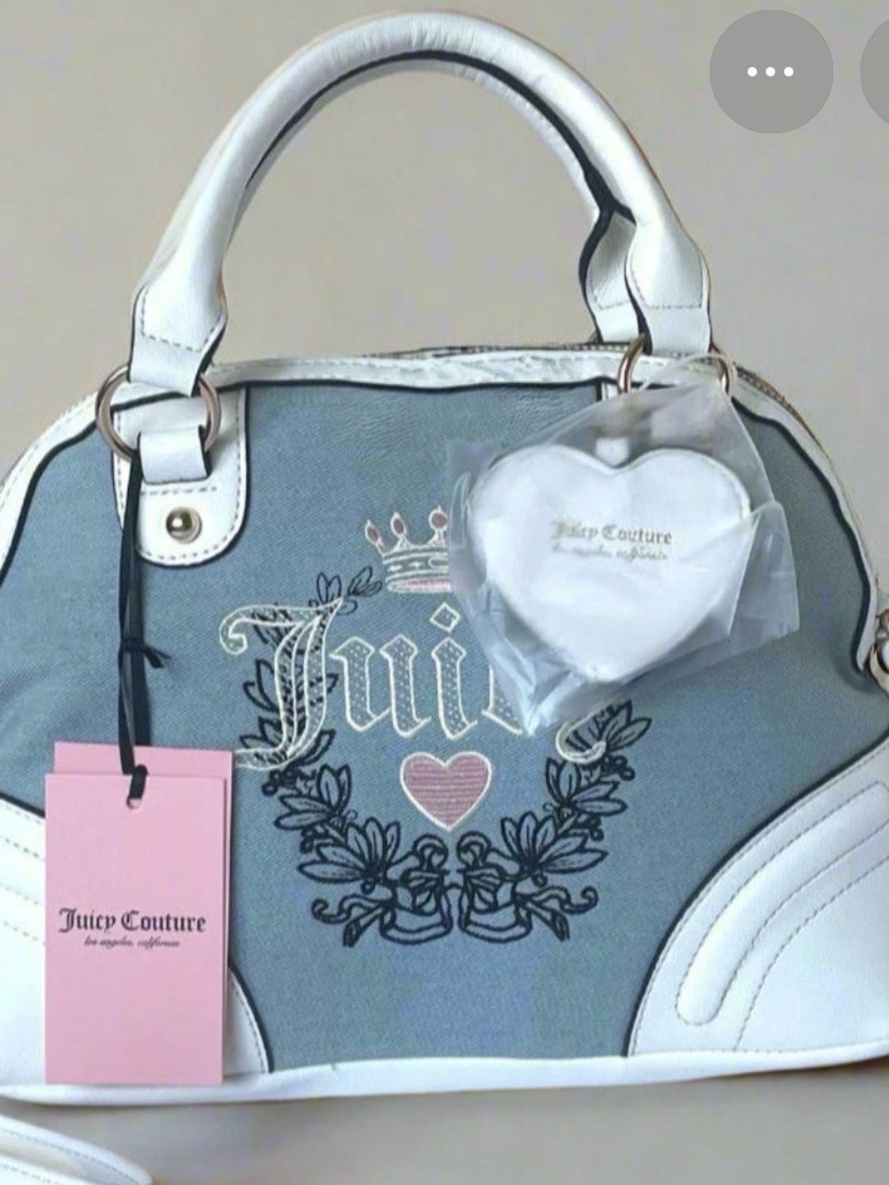 Juicy Couture Light Blue and White Dome Satchel with Heart Charm